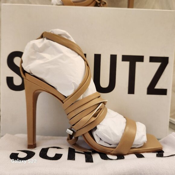 SCHUTZ "Bryce" Light Nude Nappa Leather Heeled Sandals. NIB. Size 6.5 - Picture 2 of 12